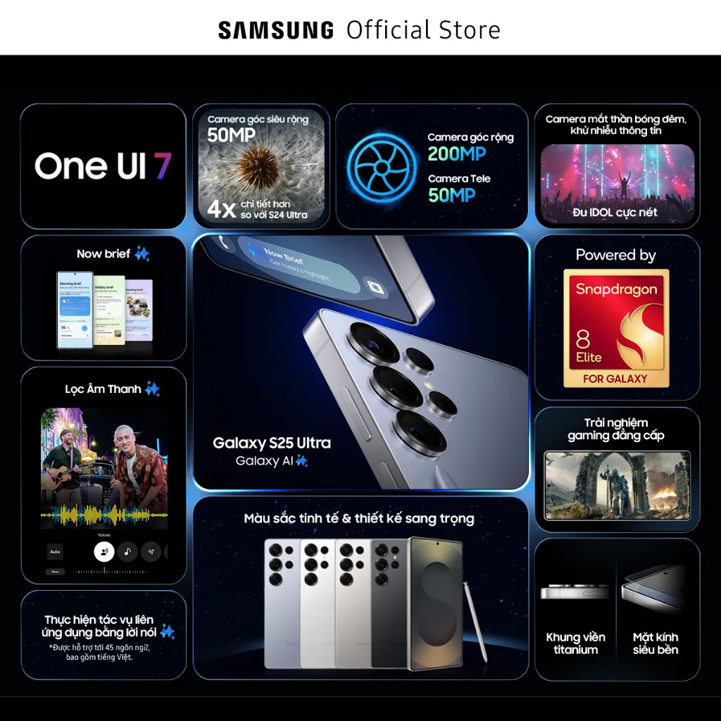 Ảnh Điện thoại Samsung Galaxy S25 Ultra, Điện thoại AI, 256GB, Video camera đêm Nightography, S Pen đa nhiệm 2
