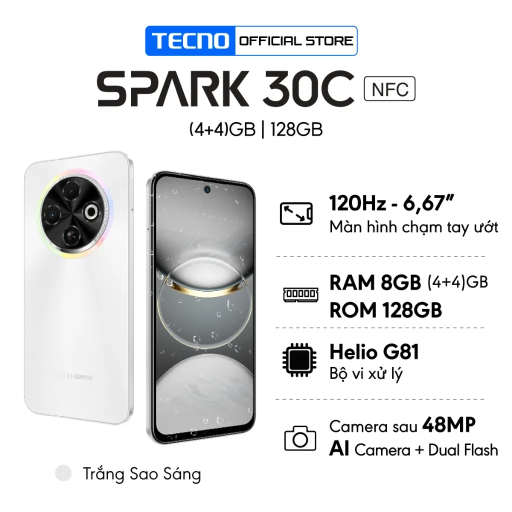 Ảnh Điện thoại Tecno Spark 30C (4+4)GB/128GB - Helio G81 | 5000 mAh | Sạc nhanh 18W 1