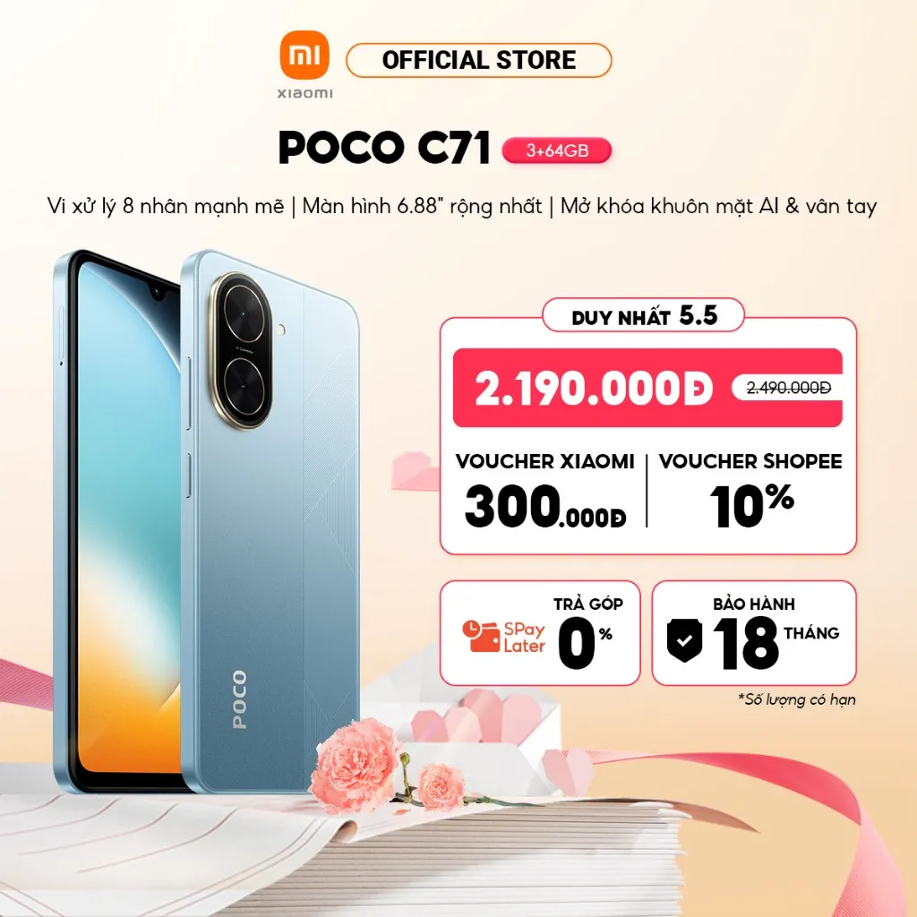 Ảnh Điện Thoại Thông Minh POCO C71 (3+64GB) | Màn rộng 6,88" | Vi xử lý 8 nhân | Camera kép 32MP AI | Mở khóa mặt, vân tay 1