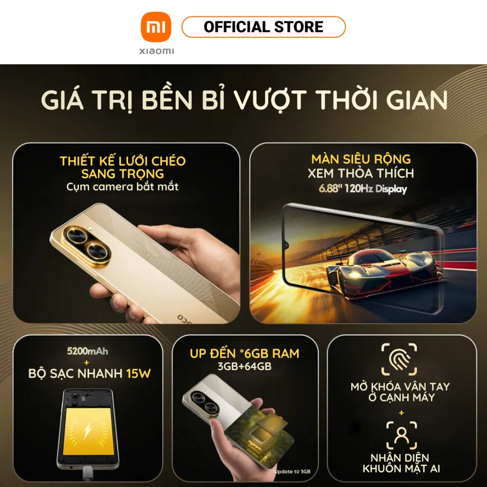 Ảnh Điện Thoại Thông Minh POCO C71 (3+64GB) | Màn rộng 6,88" | Vi xử lý 8 nhân | Camera kép 32MP AI | Mở khóa mặt, vân tay 4