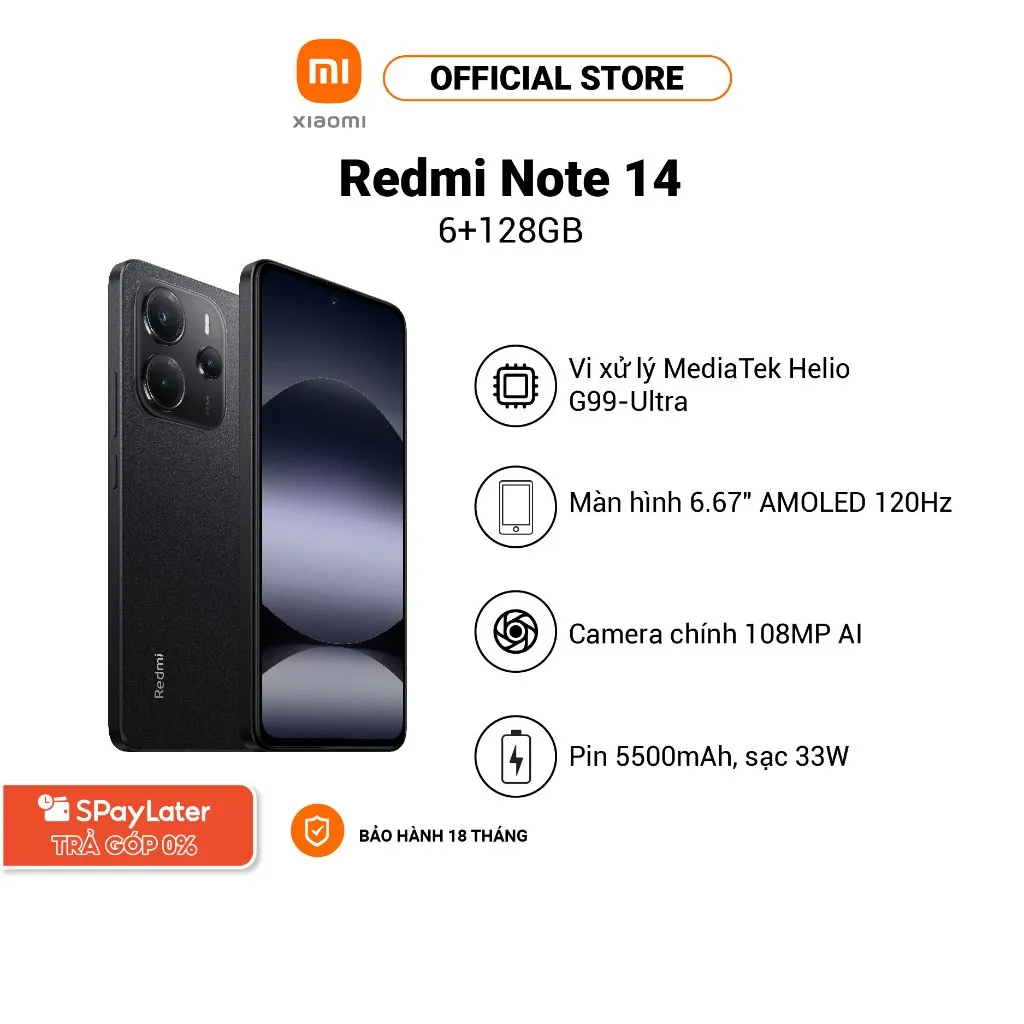 Đánh giá Redmi Note 14 (6+128GB): Camera 108MP, Helio G99-Ultra, Pin 5500mAh | Giá Tốt