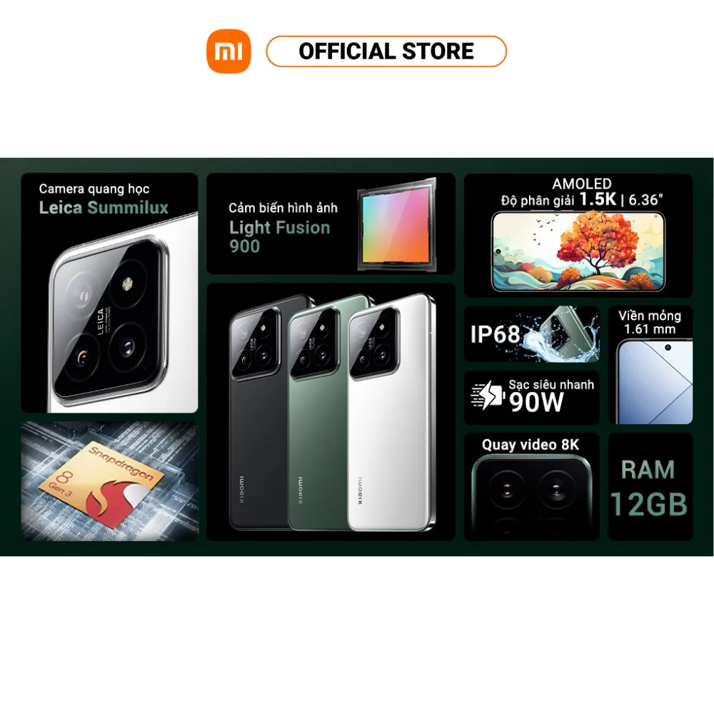 Ảnh Điện thoại thông minh Xiaomi 14 (12+256GB) | Màn hình 6.36" AMOLED 120Hz | Camera Leica | Ligh Fushion 900 | SD® 8Gen3 2