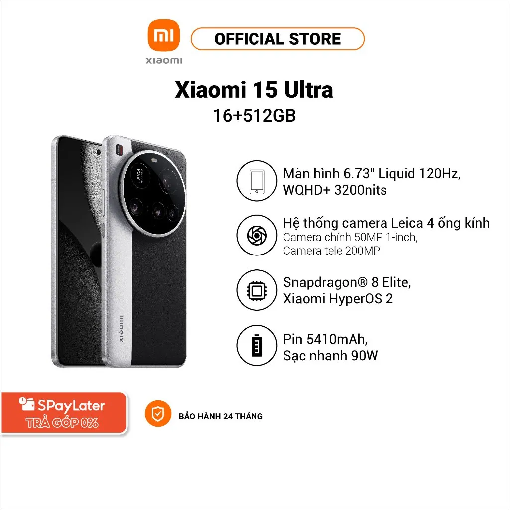 Ảnh Điện thoại thông minh Xiaomi 15 Ultra (16+512GB) | Màn 6.7" 3200nits | 4 Camera Leica | SD8 Elite 2