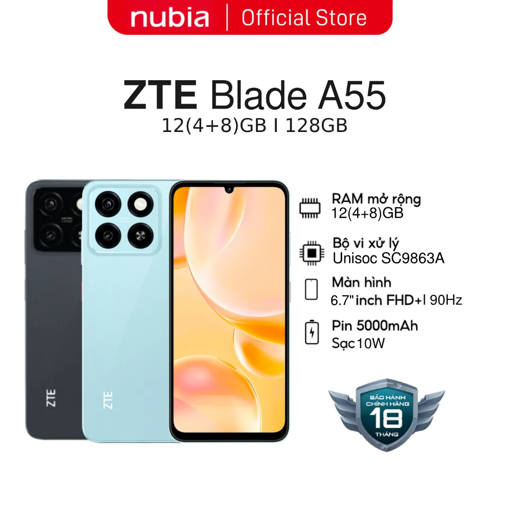 Ảnh Điện thoại ZTE A55 8(4+4)GB/128GB I 5000mAh I 6.75" 90Hz - Hàng chính hãng - Bảo hành 18 tháng 1