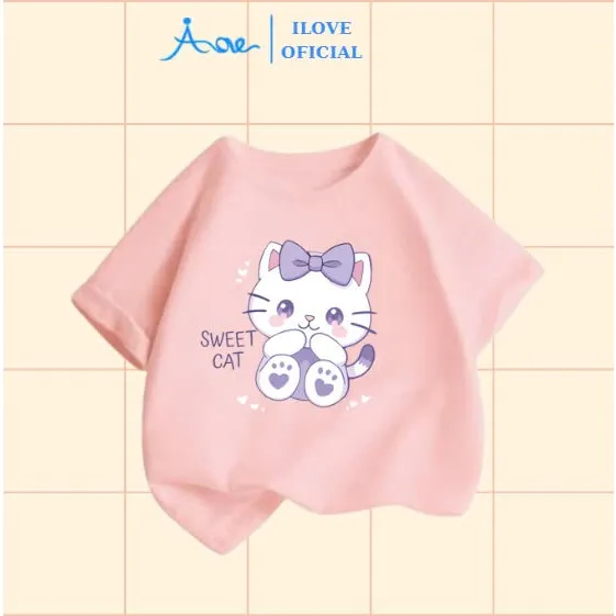 Ảnh ILOVE Áo thun CHÚ MÈO dễ thương, áo phông cộc tay chất COTTON mềm mịn, thoáng mát dành cho bé gái 8.5-32kg 1
