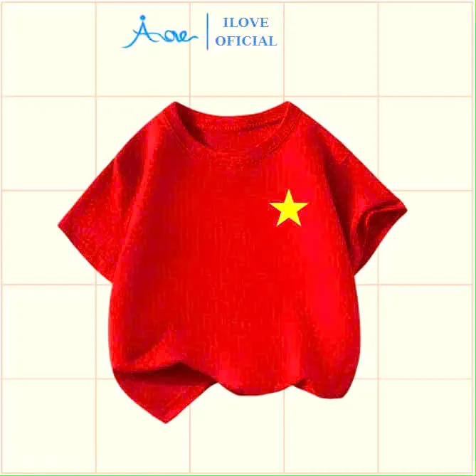 Ảnh ILOVE Áo thun cờ đỏ sao vàng Việt Nam, Áo cộc Việt Nam cho bé chất cotton thoải mái cho bé từ 8.5-32kg 1