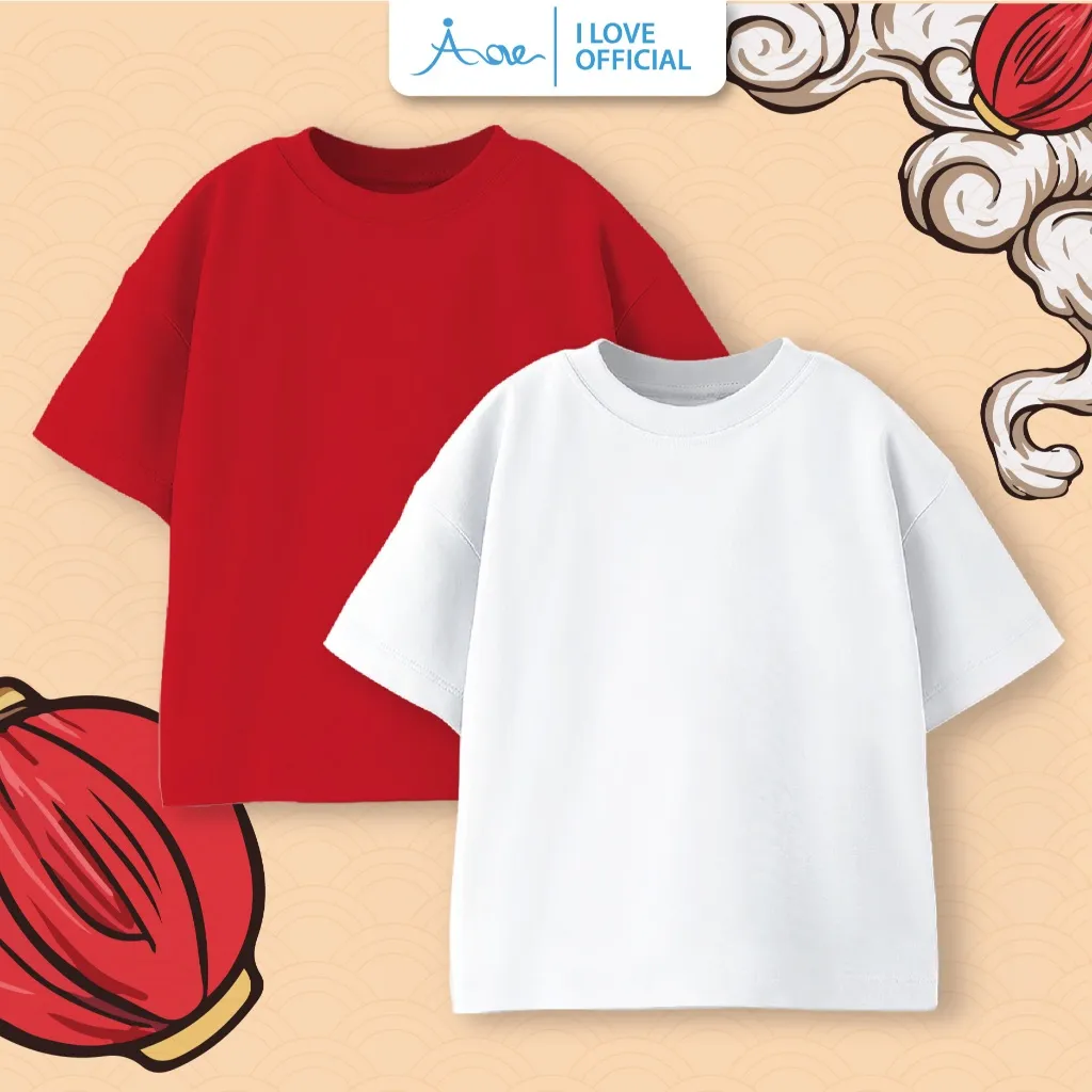 Ảnh ILOVE Áo thun cộc tay cho bé mẫu trơn sắc màu, áo phông chất Cotton mềm mịn cho bé trai bé gái 8.5-32kg 1