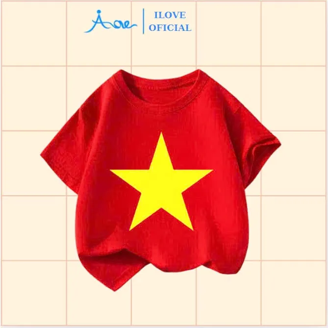 Ảnh ILOVE Áo thun cộc tay cờ đỏ sao vàng Việt Nam, Áo phông Việt Nam cho bé chất cotton cho bé 8.5-32kg 4