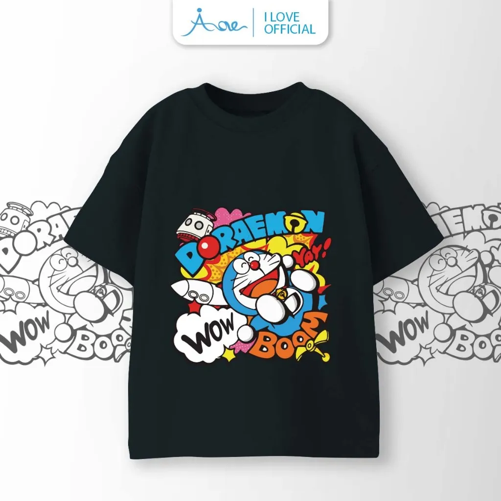Ảnh ILOVE Áo thun cộc tay mèo máy DORAEMON Wow, áo phông tay ngắn chất COTTON mềm mịn, thoáng mát dành cho các bé 8.5-32kg 3