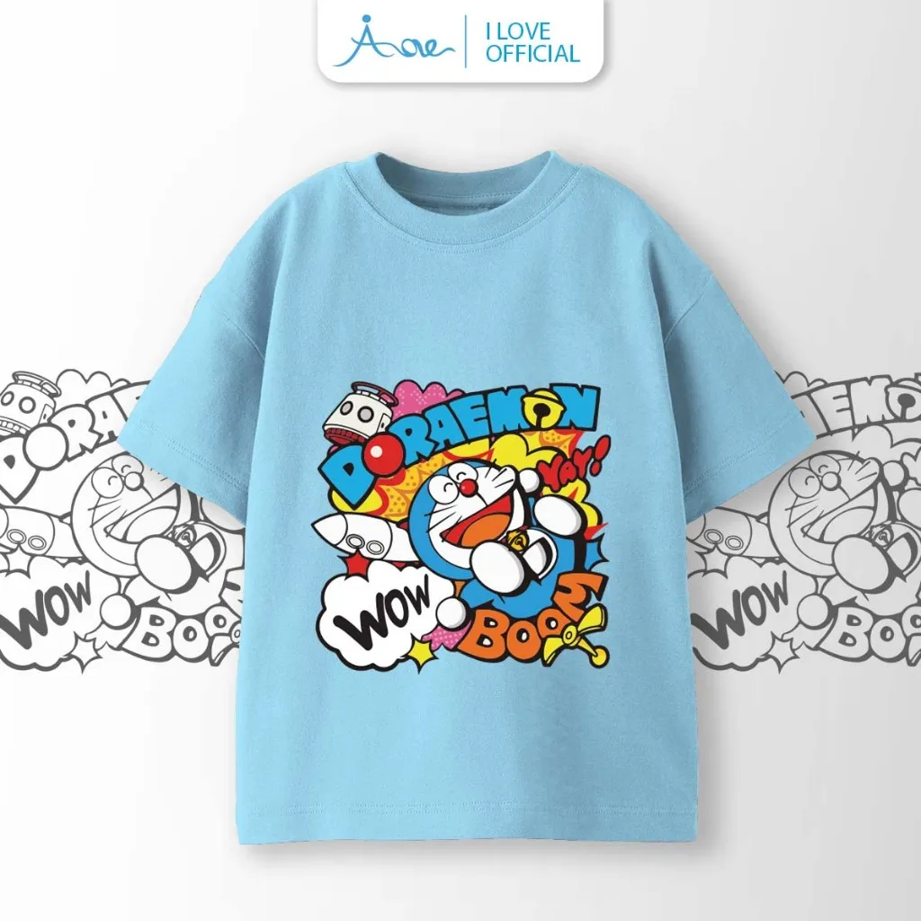 Ảnh ILOVE Áo thun cộc tay mèo máy DORAEMON Wow, áo phông tay ngắn chất COTTON mềm mịn, thoáng mát dành cho các bé 8.5-32kg 4