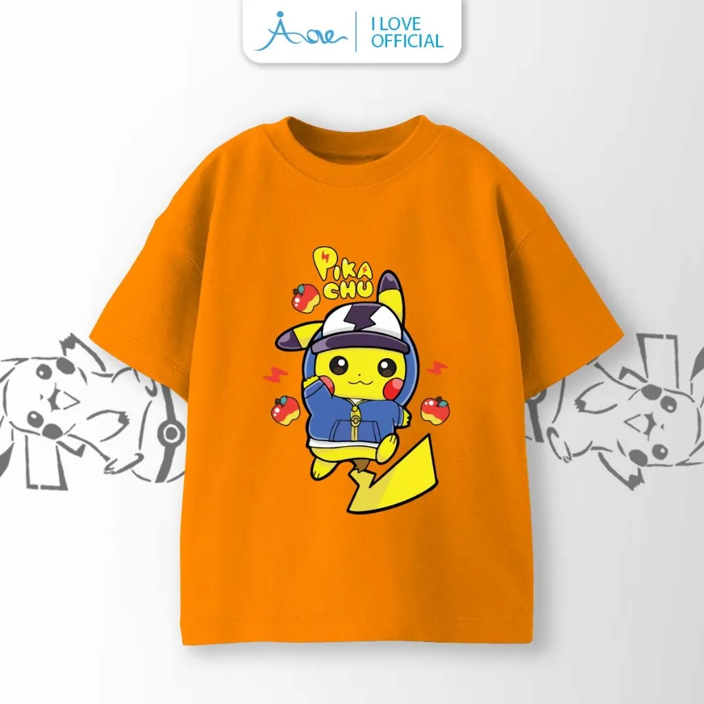 Ảnh ILOVE Áo thun cộc tay Pokémon PIKACHU, áo phông tay ngắn chất COTTON mềm mịn, thoáng mát dành cho bé trai 8.5-32kg 3