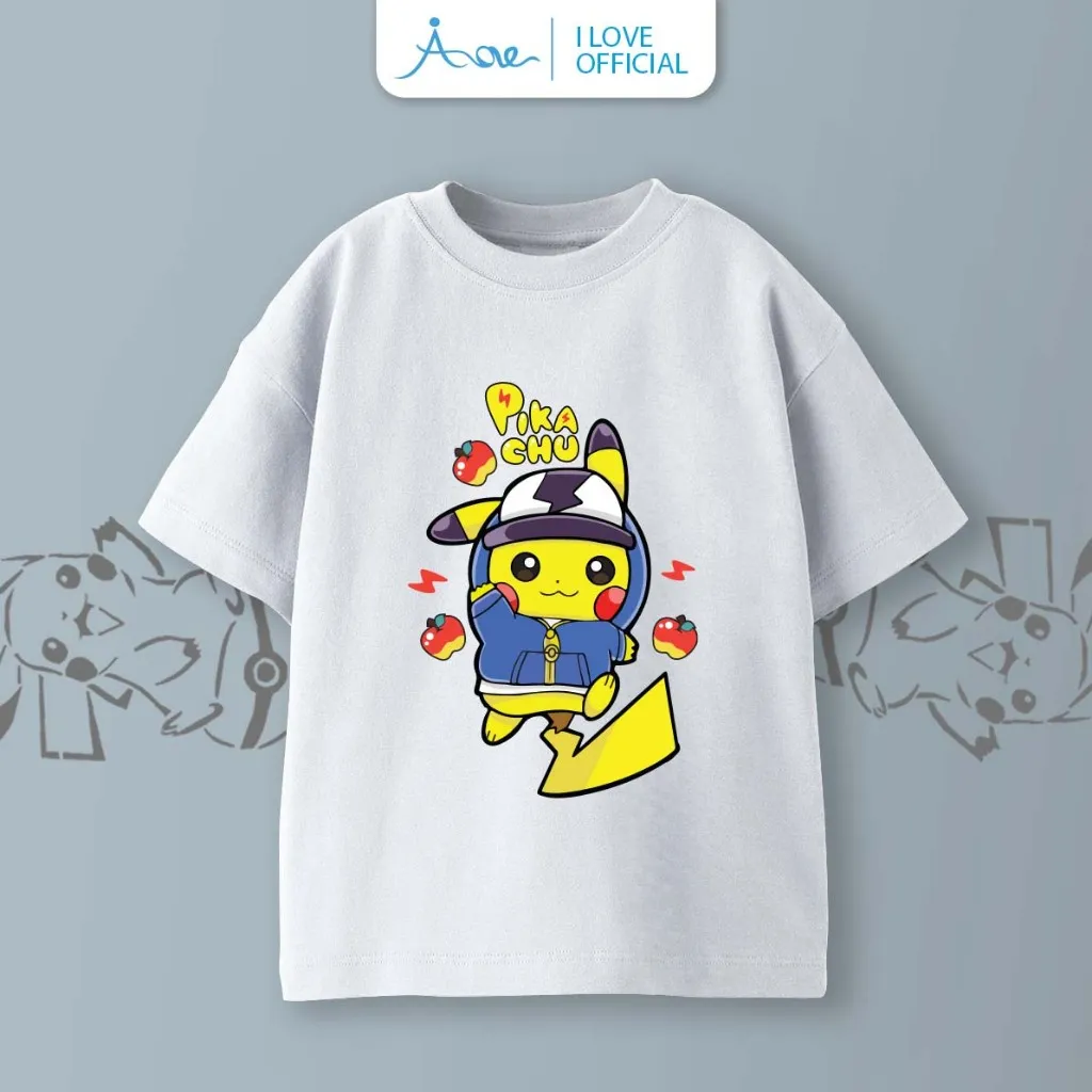 Ảnh ILOVE Áo thun cộc tay Pokémon PIKACHU, áo phông tay ngắn chất COTTON mềm mịn, thoáng mát dành cho bé trai 8.5-32kg 4