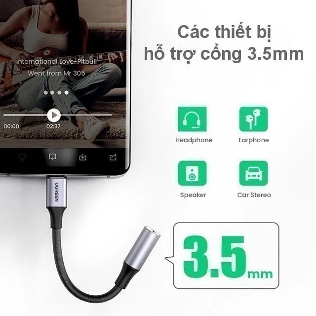 Ảnh Jack chuyển đổi TypeC sang 3.5mm UGREEN AV161 | Chip DAC | Vỏ nhôm có dây bện | Bảo Hành 18 Tháng 1 Đổi 1 1
