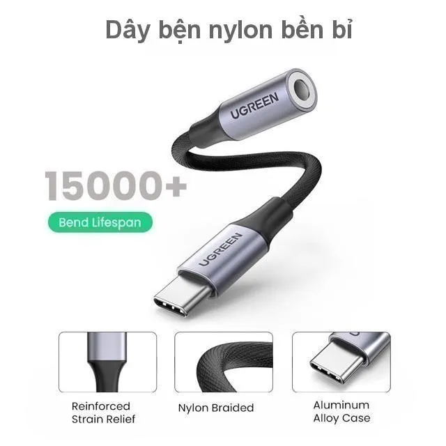 Ảnh Jack chuyển đổi TypeC sang 3.5mm UGREEN AV161 | Chip DAC | Vỏ nhôm có dây bện | Bảo Hành 18 Tháng 1 Đổi 1. 2