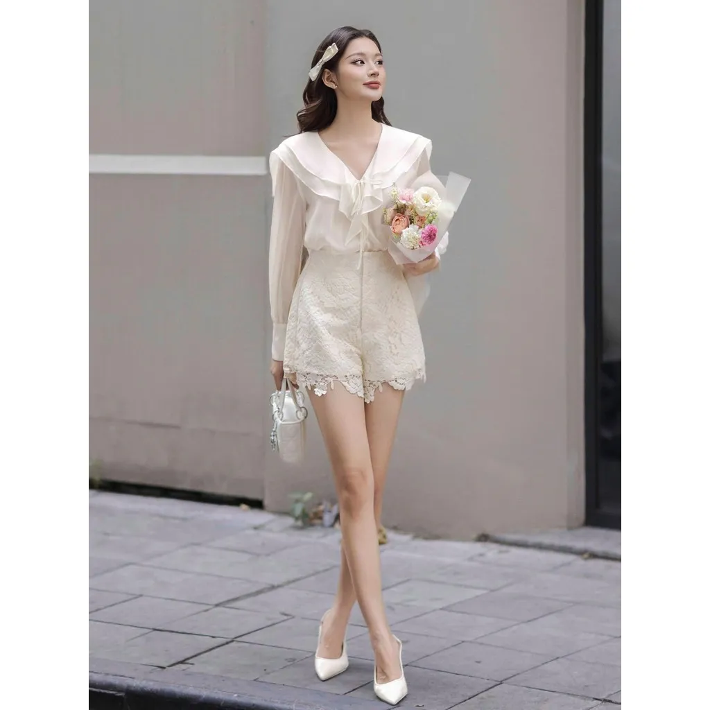 Ảnh JOVEN Áo Sơ Mi Sera Cổ Bèo 2 Lớp Tay Dài Bồng Nhẹ 2