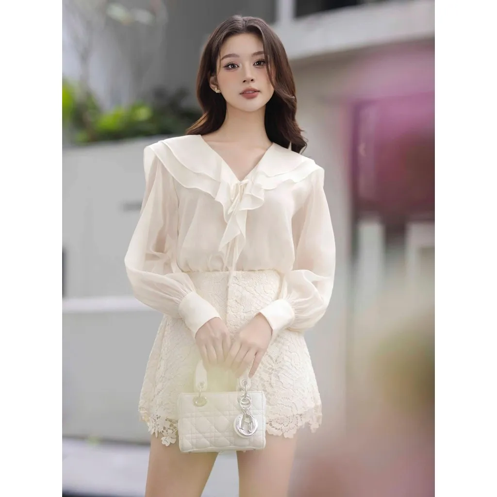 Ảnh JOVEN Áo Sơ Mi Sera Cổ Bèo 2 Lớp Tay Dài Bồng Nhẹ 4