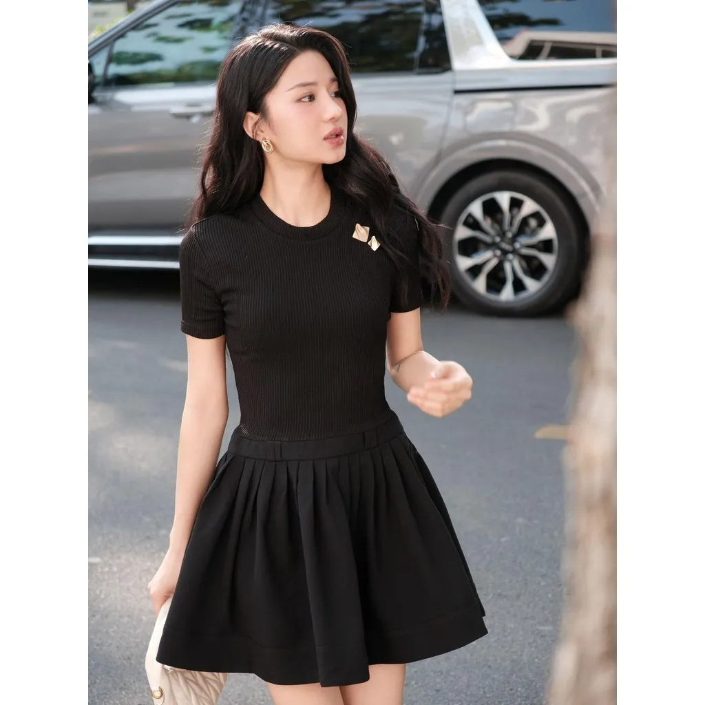 Ảnh JOVEN Đầm Nữ Celeste Ngắn Phối 2 Chất Liệu Cổ Tròn Tay Ngắn 2