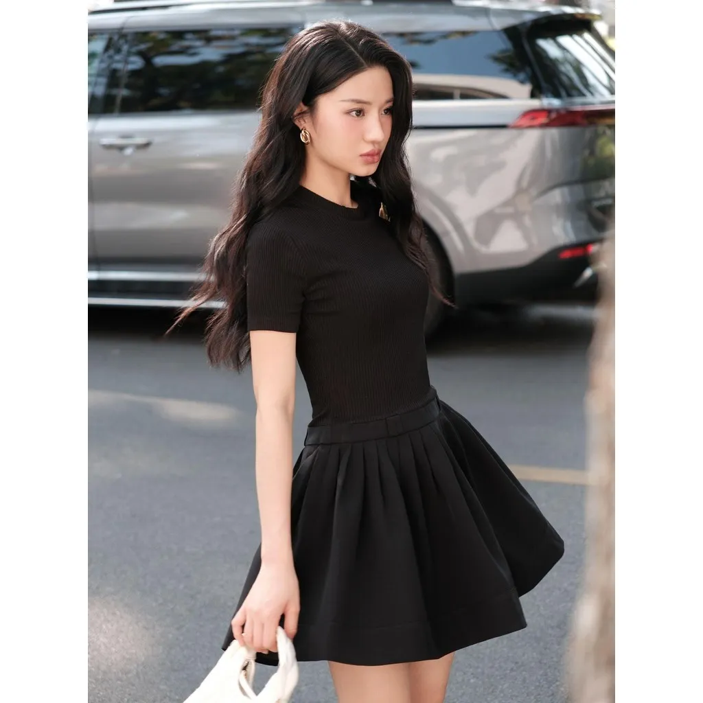 Ảnh JOVEN Đầm Nữ Celeste Ngắn Phối 2 Chất Liệu Cổ Tròn Tay Ngắn 4