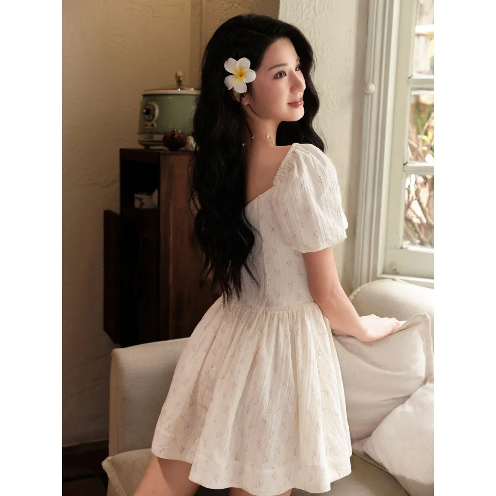 Ảnh JOVEN Đầm Nữ Lany Cổ Vuông Tay Phồng Nhún Xoè Dáng Corset Tôn Dáng 1