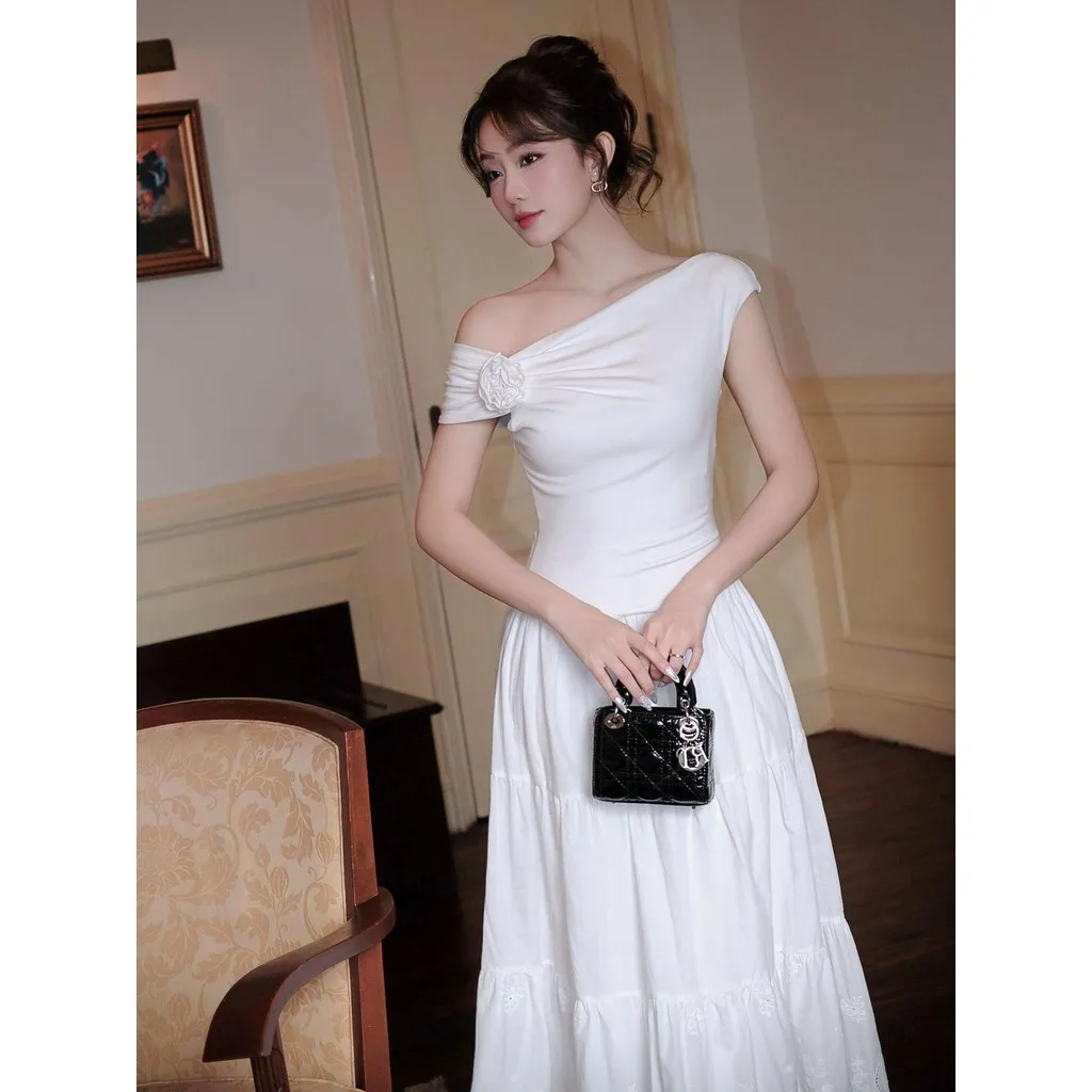 Ảnh JOVEN Đầm Nữ Liora Phối Hai Chất Liệu Họa Tiết Hoa Vai Phải 3