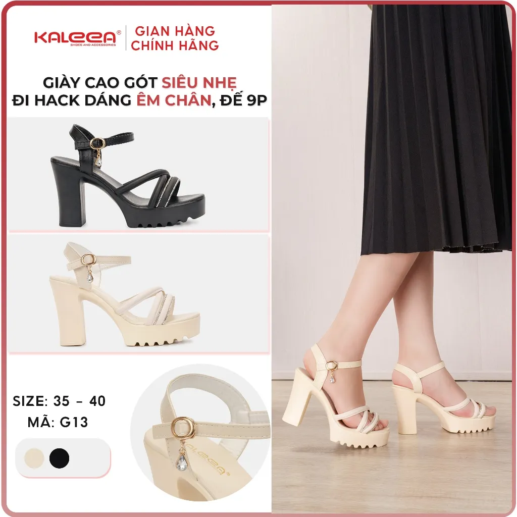Ảnh Kaleea - Giày Sandal Nữ Cao 9p Siêu Nhẹ Hàng Thiết Kế Sandal Quai Chéo Mảnh Đính Đá Kim Cương - G13 1