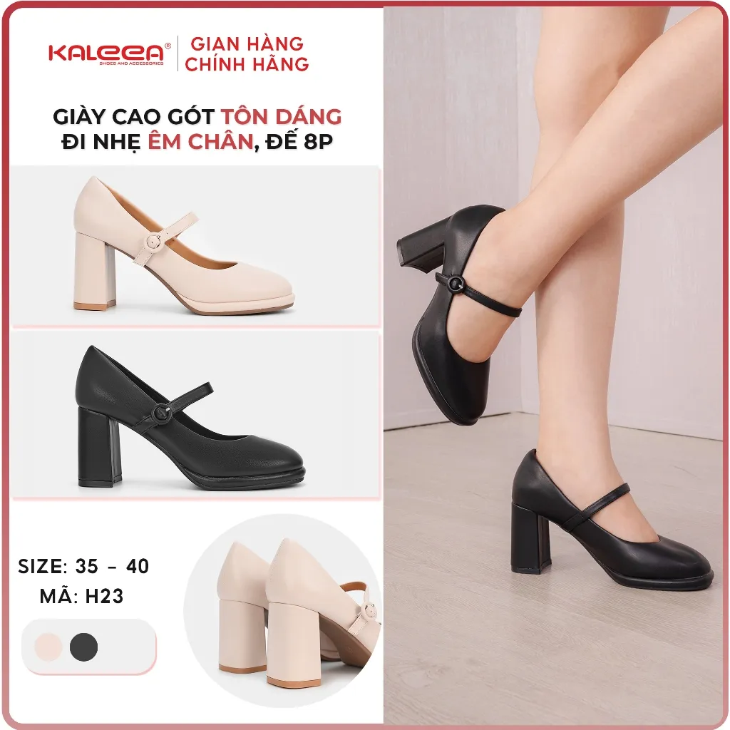 Ảnh Kaleea - Giày Sandal Nữ Gót Trụ Thiết Kế Quai Ngang Cao Gót Đế Cao 8p Đi Êm Chân Tôn Dáng - H23 1
