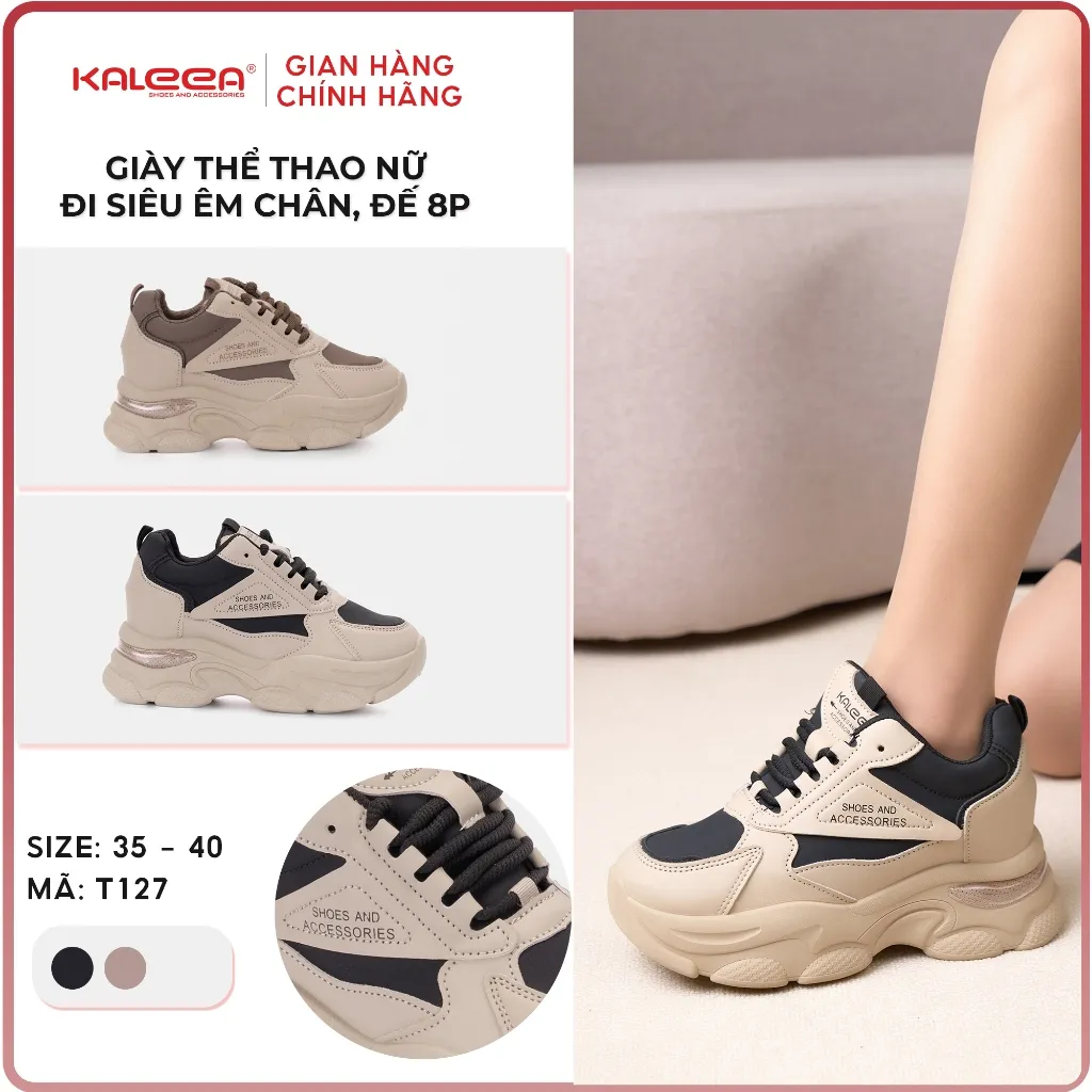 Ảnh Kaleea - Giày Thể Thao Nữ Độn Đế Cao 8p, Chất Da Mềm Đi Hack Dáng - T127 1