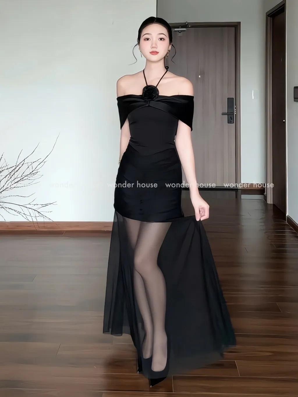 Ảnh Kamila Dress Wonderhouse Đầm thiết kế trễ vai dáng dài tùng lưới chất vải dày dặn dự tiệc , dạo phố sang trọng nữ tính 1
