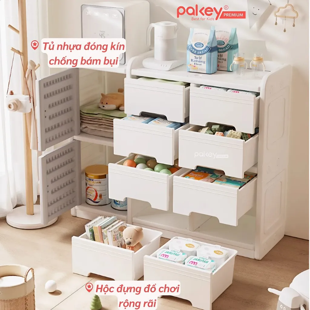Ảnh Kệ Đựng Đồ Đa Năng PAKEY Phong Cách Hàn Quốc Nhiều Ngăn, Tủ Để Đồ Sơ Sinh Dung Tích Lưu Trữ Lớn (Có Tấm Hậu) 2