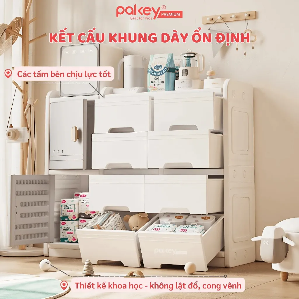 Ảnh Kệ Đựng Đồ Đa Năng PAKEY Phong Cách Hàn Quốc Nhiều Ngăn, Tủ Để Đồ Sơ Sinh Dung Tích Lưu Trữ Lớn (Có Tấm Hậu) 4