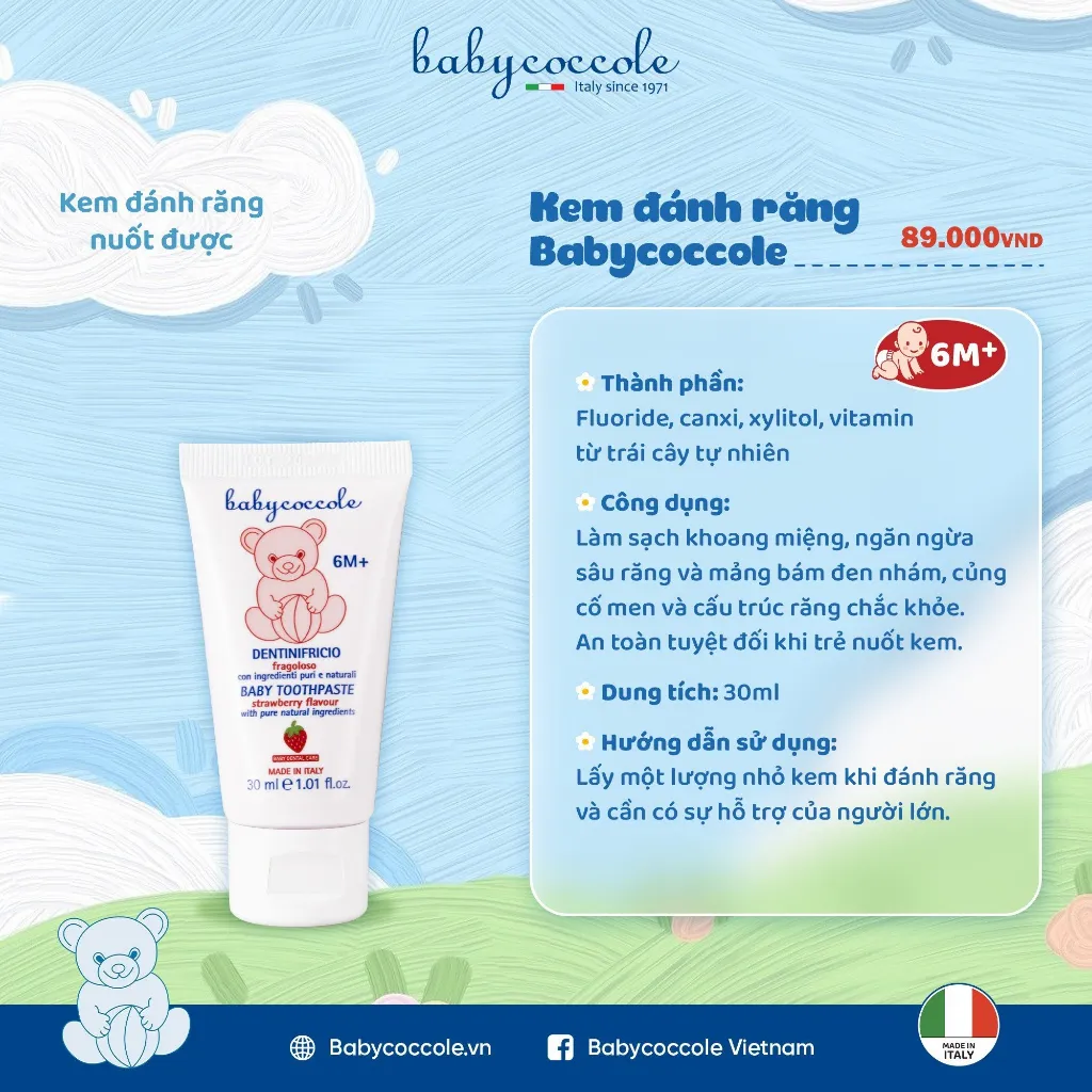 Ảnh Kem đánh răng cho bé Babycoccole trẻ em nuốt được từ 6M+ hương dâu 30ml 1
