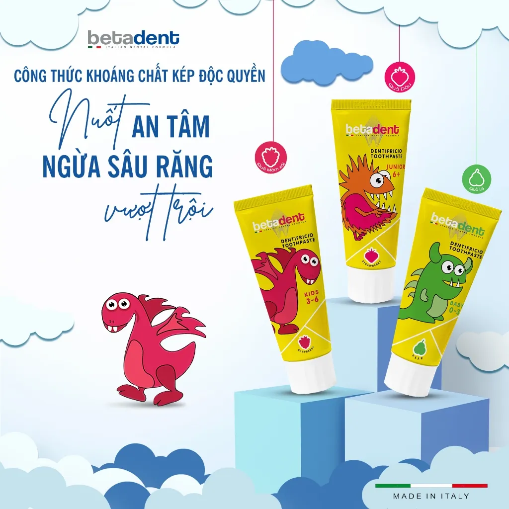 Ảnh Kem đánh răng cho bé Betadent trẻ em nuốt được, củng cố men răng và chống sâu răng 75ml 1
