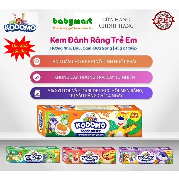 Ảnh Kem đánh răng Kodomo đủ hương 45-60gr cho bé từ 3 tuổi 1