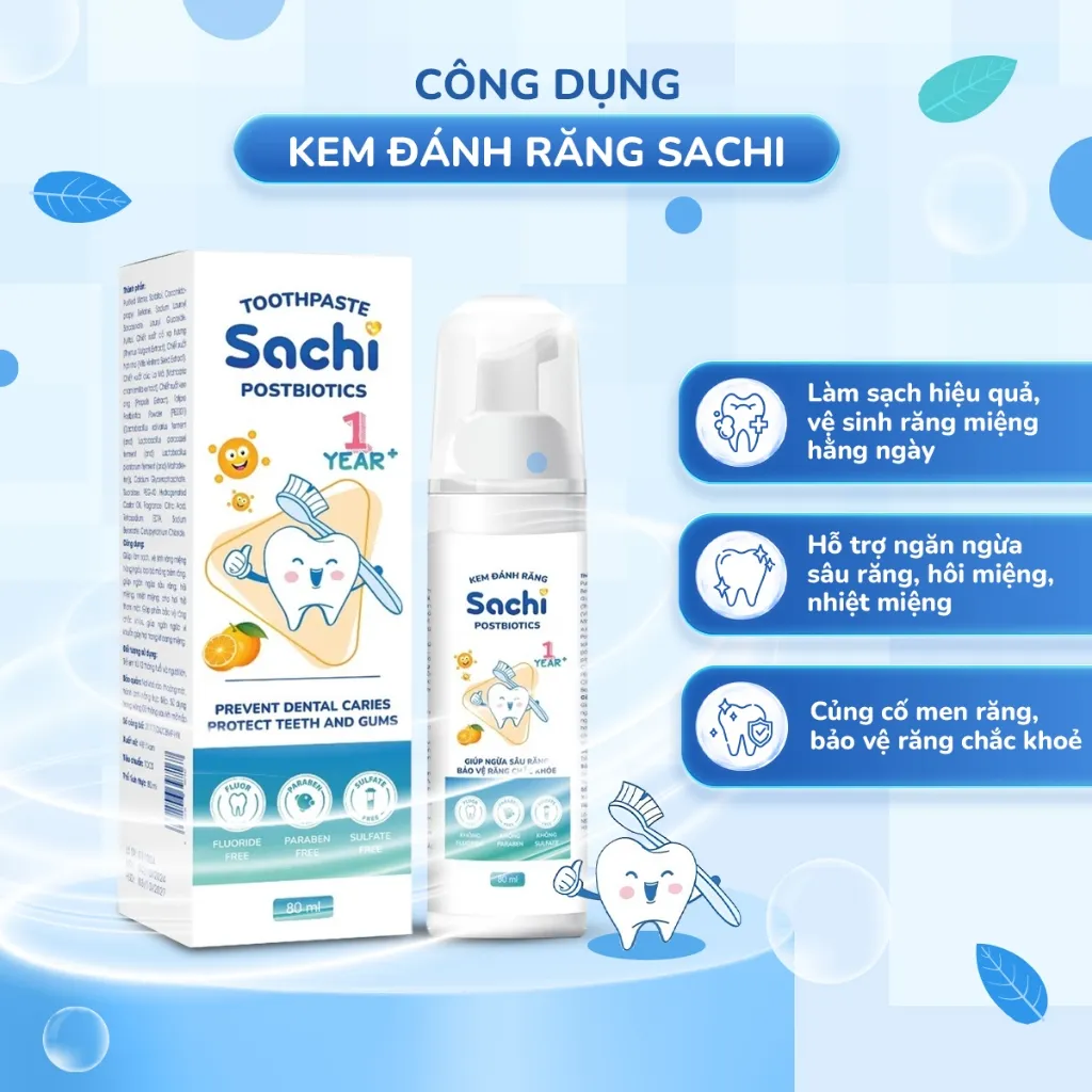 Ảnh Kem Đánh Răng Sachi Postbiotics Dạng Bọt Giúp Làm Sạch, Ngừa Sâu Răng 80ml An Toàn Cho Bé 2