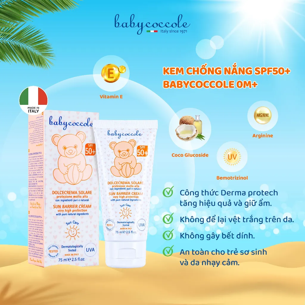Ảnh Kem chống nắng cho bé Babycoccole 0M+ an toàn cho trẻ sơ sinh & em bé da nhạy cảm SPF 50+ 30ml/75ml 1