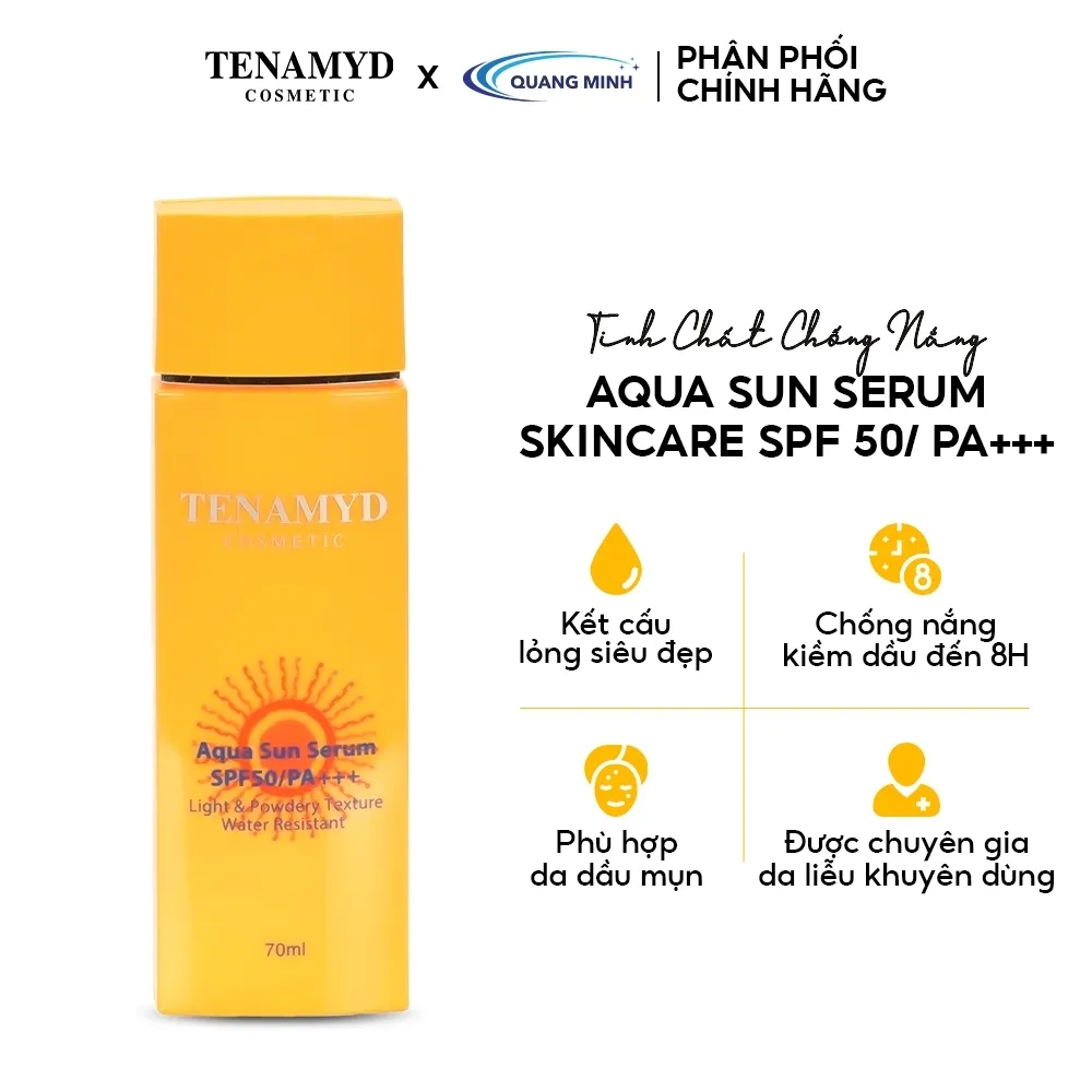 Ảnh Kem chống nắng dạng nước kiềm dầu Tenamyd Aqua Sun Serum Skincare SPF 50/ PA+++ dành cho da dầu 70ml 1