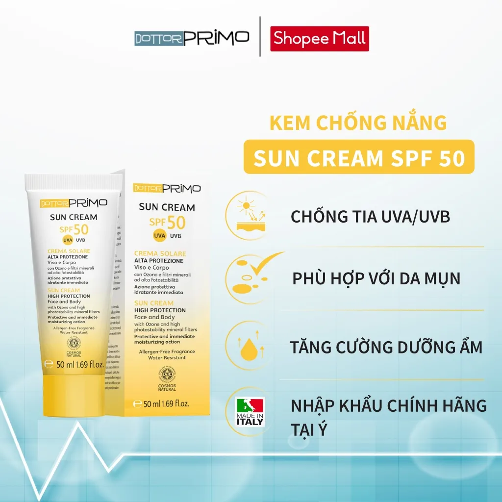 Ảnh Kem Chống Nắng Vật Lý DottorPrimo Sun Cream SPF50 - Dành Cho Da Mụn Và Da Nhạy Cảm 50ml 1
