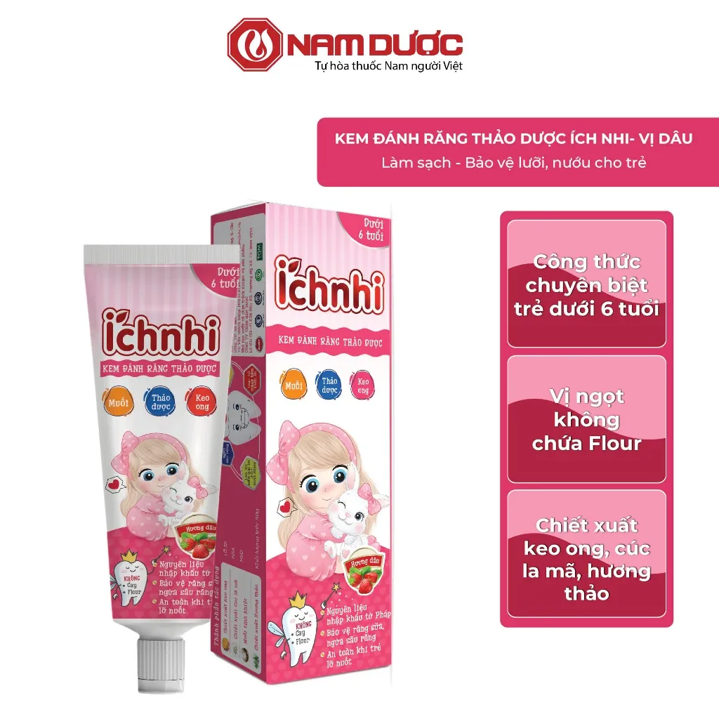 Ảnh Kem đánh răng thảo dược Ích Nhi hương dâu tuýp 50g cho bé dưới 6 tuổi nuốt được, bảo vệ răng sữa, ngừa sâu răng cho bé 2
