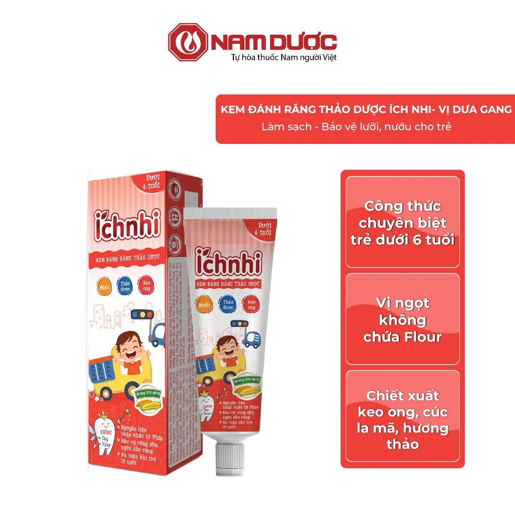 Ảnh Kem đánh răng thảo dược Ích Nhi hương dưa gang tuýp 50g cho bé dưới 6 tuổi nuốt được bảo vệ răng sữa, ngừa sâu răng 2