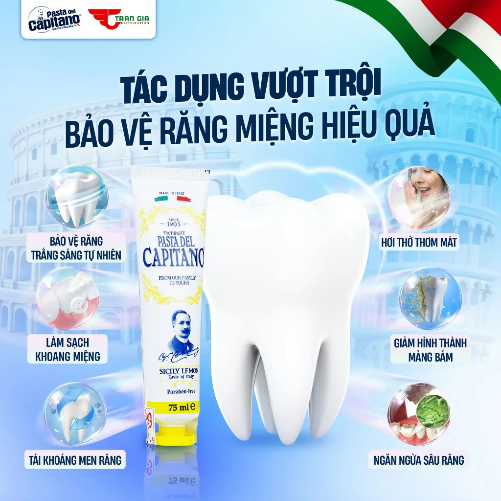 Ảnh Kem Đánh Răng Trắng Răng Ngăn Ngừa Sâu Răng Capitano Italy Hữu Cơ Chống Hôi Miệng 75ml 4