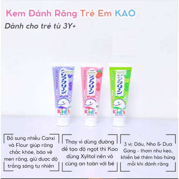 Ảnh Kem Đánh Răng Trẻ Em Nuốt Được KIDS KAO Nhật Bản 70g An Toàn Cho Bé 1