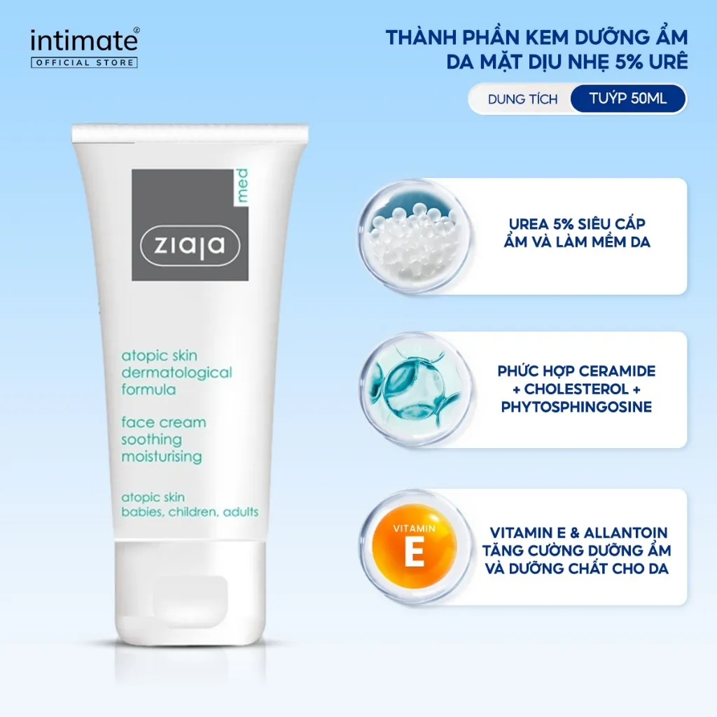 Ảnh Kem Dưỡng Ẩm Da Mặt Dịu Nhẹ 5% Urê Ziaja Med Atopic Skin Dermatological FormulaGiảm Thô Ráp, Nứt Nẻ 50ml 3