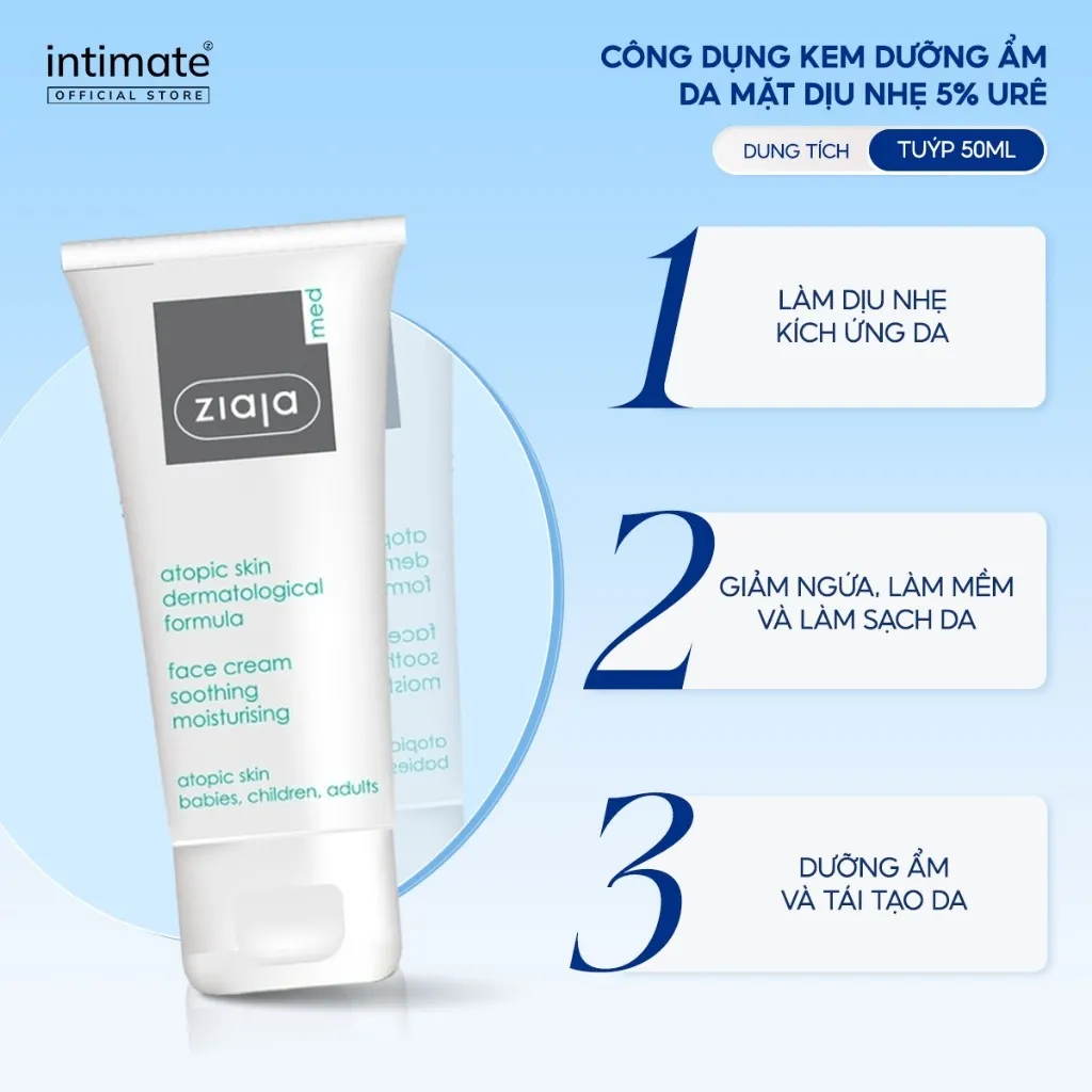 Ảnh Kem Dưỡng Ẩm Da Mặt Dịu Nhẹ 5% Urê Ziaja Med Atopic Skin Dermatological FormulaGiảm Thô Ráp, Nứt Nẻ 50ml 4