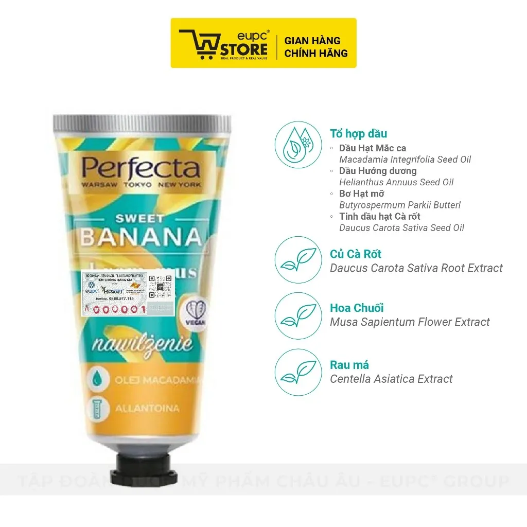 Ảnh Kem Dưỡng Ẩm & Làm Mềm Da Tay Sweet Banana Perfecta 50ml Thẩm Thấu Nhanh, Không Bết Dính EUPC STORE 2