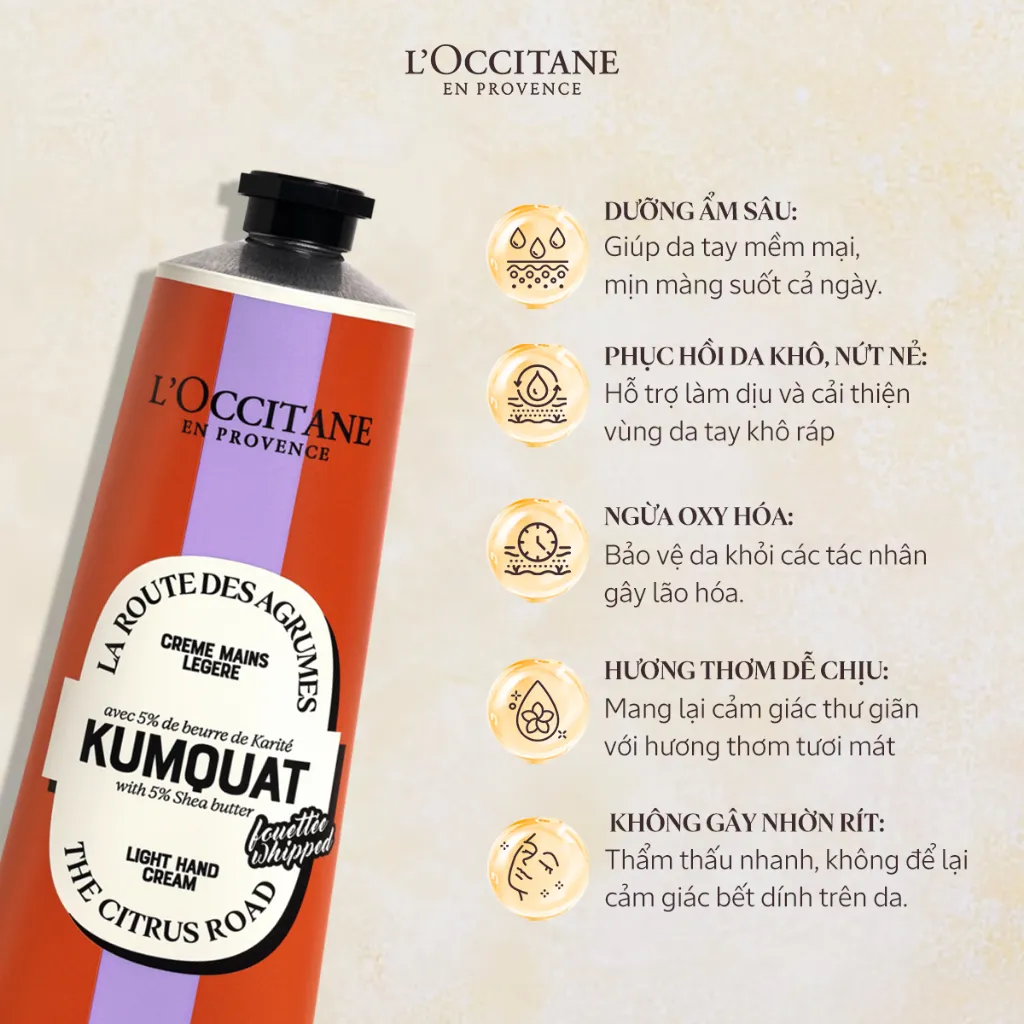 Ảnh Kem Dưỡng Da Tay Bơ Đậu Mỡ Hương Kim Quất L'Occitane Kumquat Shea Butter Hand Cream 150ml/30ml 2