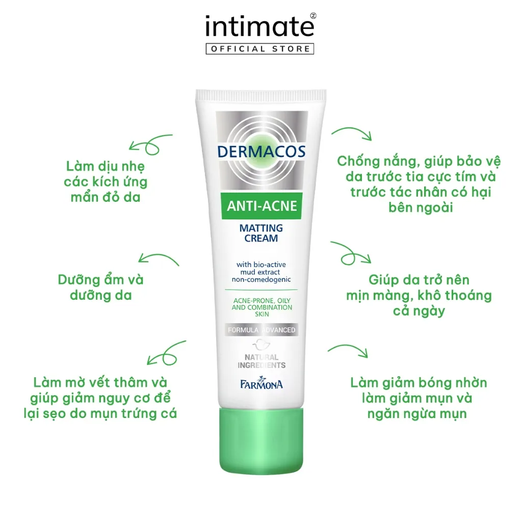 Ảnh Kem Dưỡng Farmona Dermacos Chứa Bùn Hoạt Tính Ngừa Mụn Giảm Bóng Nhờn Dermacos Anti-Acne Matting Cream Tuýp 50ML 1