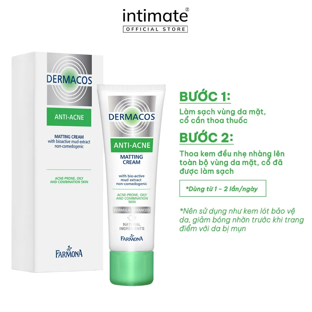Ảnh Kem Dưỡng Farmona Dermacos Chứa Bùn Hoạt Tính Ngừa Mụn Giảm Bóng Nhờn Dermacos Anti-Acne Matting Cream Tuýp 50ML 2
