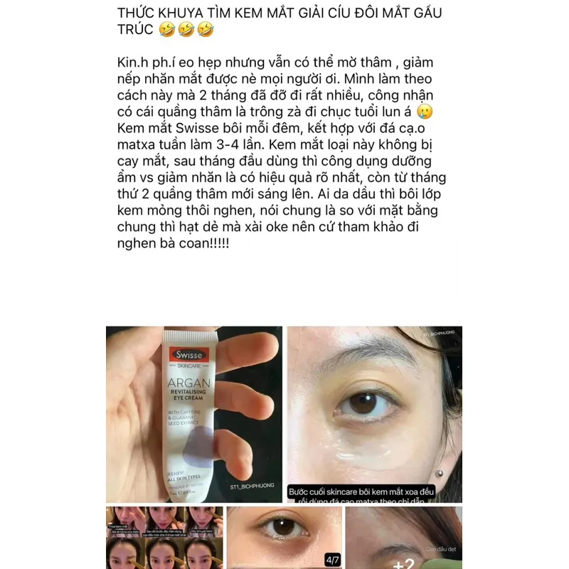 Ảnh Kem mắt chống lão hoá làm mờ nếp nhăn mắt Swisse - chiết xuất từ tinh dầu hạt argan kết hợp tinh dầu hạt nho 15ml 2