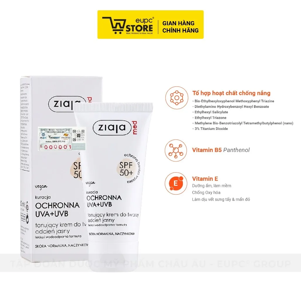 Ảnh Kem Nền Chống Nắng Ziaja Med 50ml SPF50+ Phổ Hấp Thụ Bức Xạ Rộng, Chịu Nước Dành Cho Da Nhạy Cảm EUPC STORE 2