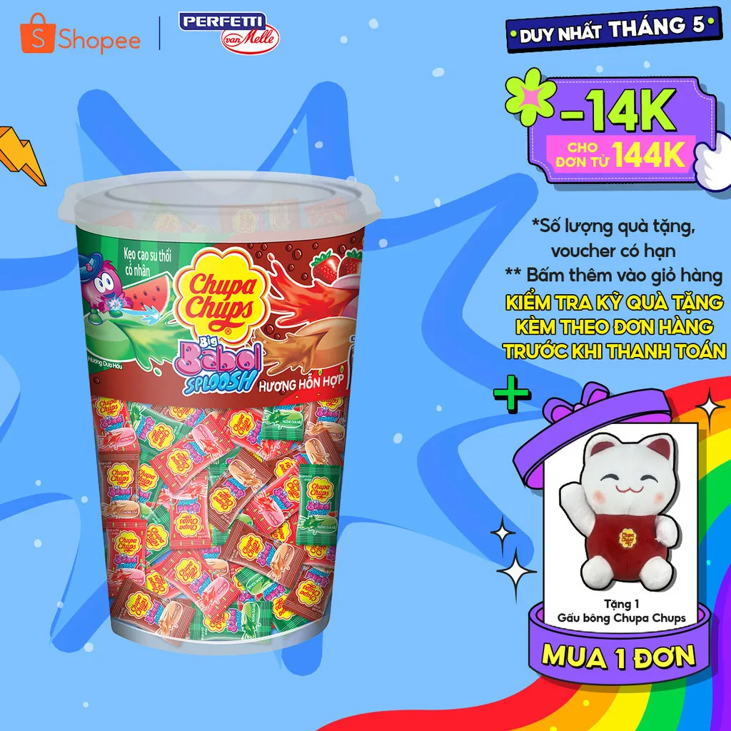 Ảnh Kẹo cao su gum thổi có nhân Chupa Chups Big Babol Sploosh (Hũ 74 viên) hương dưa hấu, dâu, cola 1